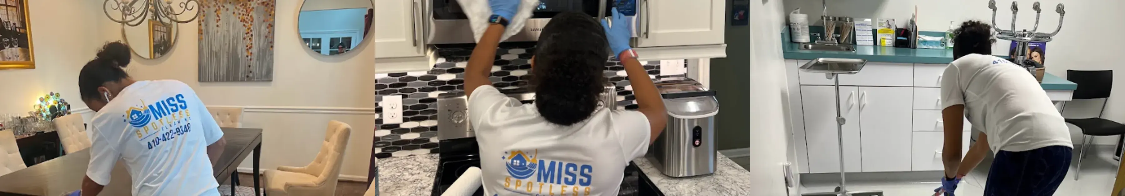 Miss Spotless employees cleaning client homes and facilities